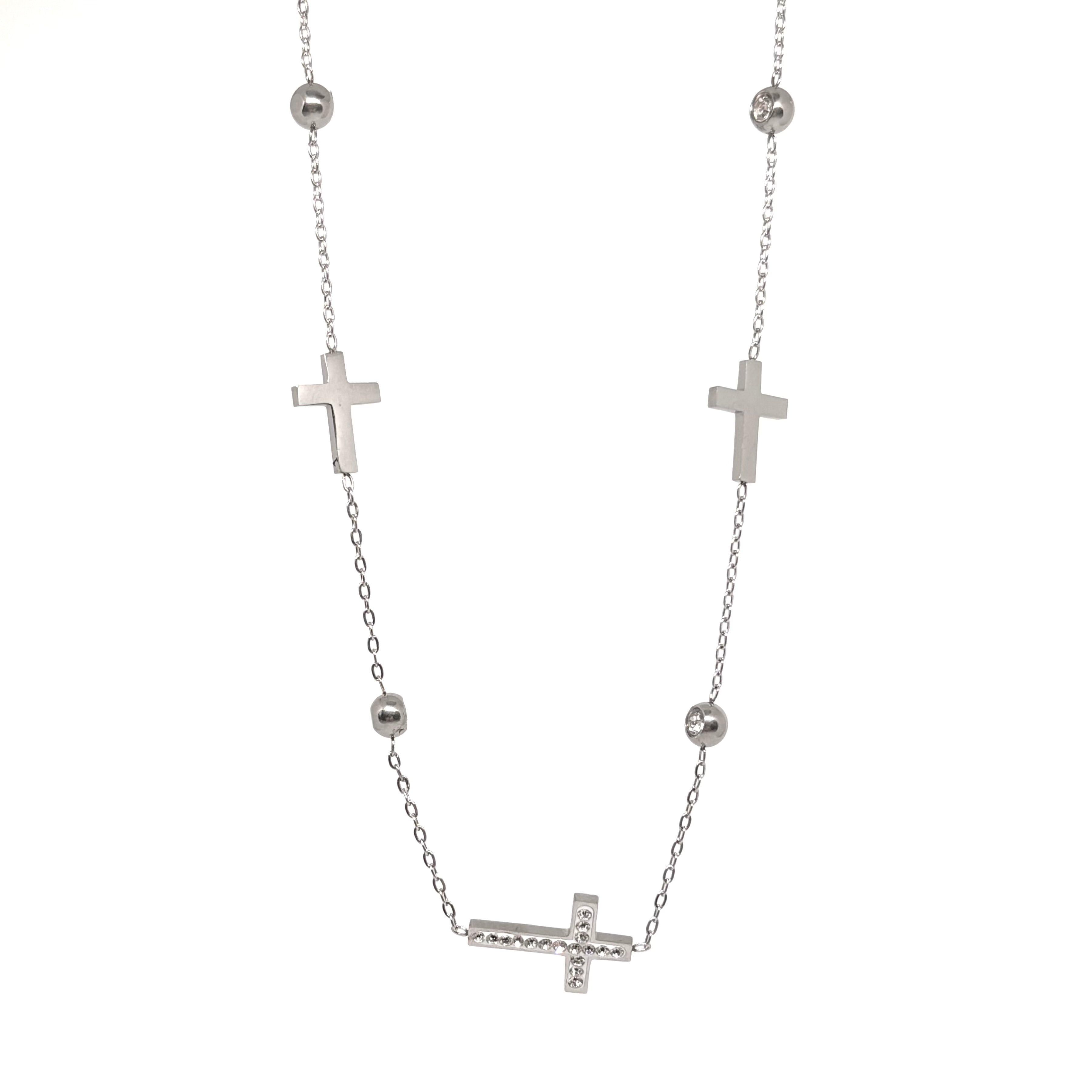 collier femme en acier inoxydable argenté avec pendentif croix et strass, chaîne fine réglable 45 +5 cm, bijou symbolique chic à offrir